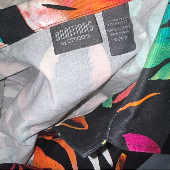 Additions Chicos Womens Jacket Sz 2 Button Front 3/4 Sleeves Floral tropical L - Picture 3 of 4